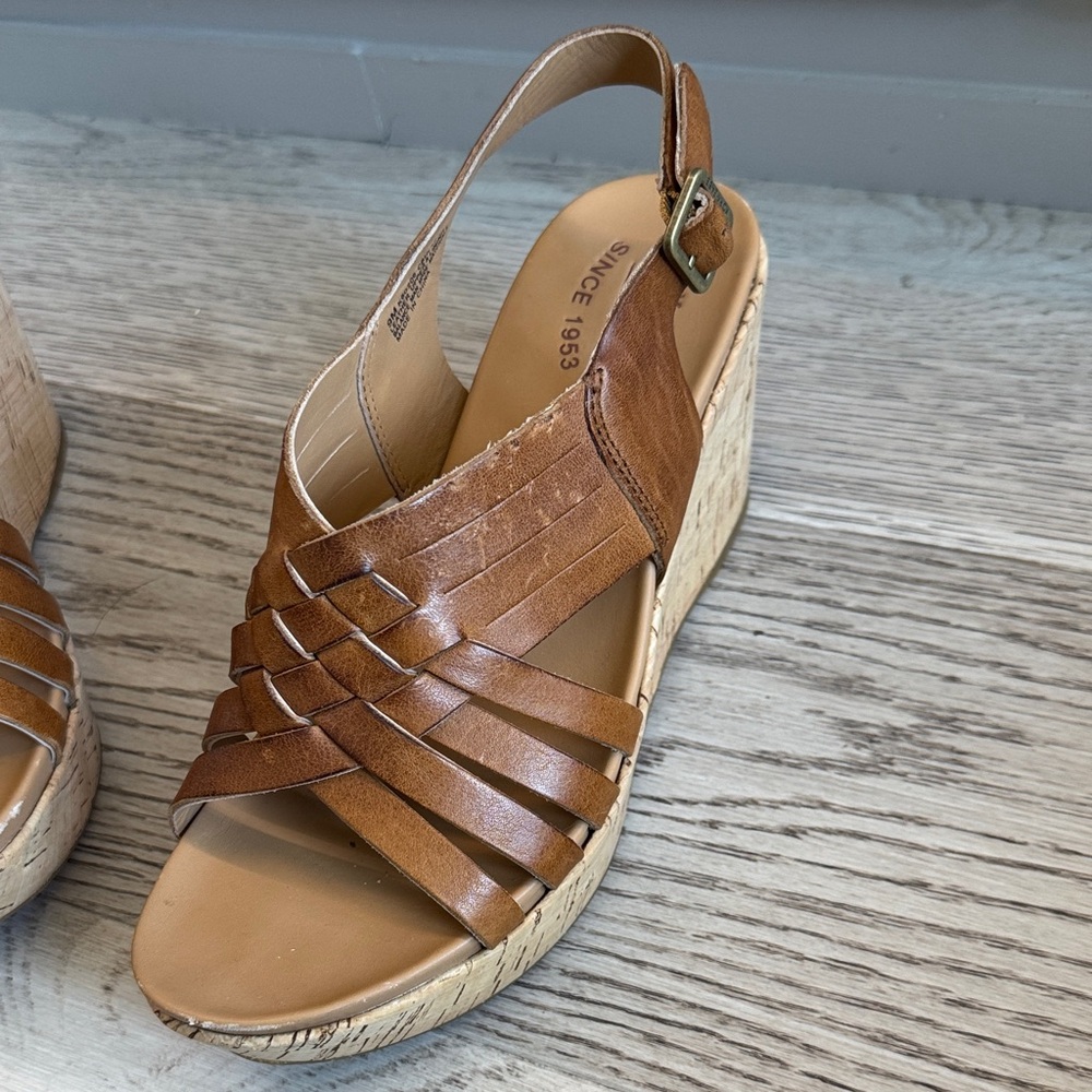 Kork-Ease Cognac Brown Leather Wedge Sandals - Picture 7 of 8